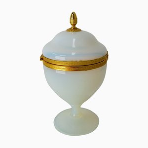 Mid-Century French Opaline & Brass Pedestal Candy or Sweet Box