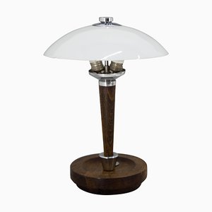 Lámpara de mesa Art Déco de madera y vidrio, años 30