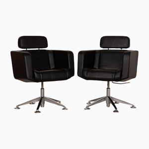 Black Leather 21-6091 Conference Armchairs from Stoll Giroflex, Set of 2