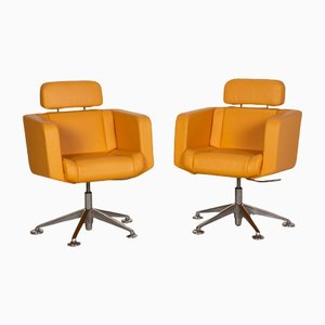 Yellow Leather 21-6091 Conference Armchairs from Stoll Giroflex, Set of 2