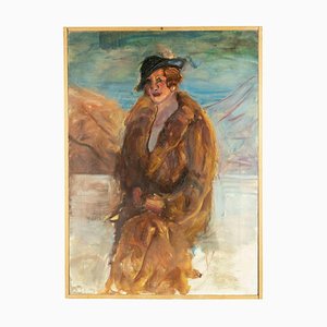 Antonio Feltrinelli, Lady with Fur, Oil on Canvas, 1930s