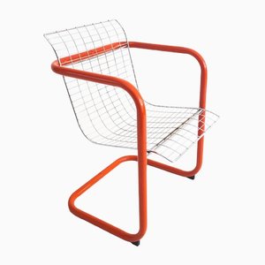 Vintage Sessel aus rotem Metall & klarem Metall, 1980er