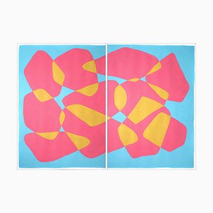 Ryan Rivadeneyra, Turquoise, Pink and Yellow Beach Glass Gems Diptych, 2021, Acrylic on Watercolor Paper