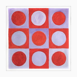 Natalia Roman, Royal Violet Checkers, Ruby Red Circles and Squares, 2022, Acrylic on Watercolor Paper