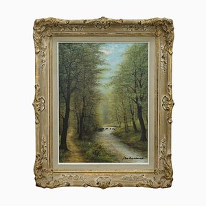 Van Overbroek, escena rural, década de 1880, pintura al óleo, enmarcado