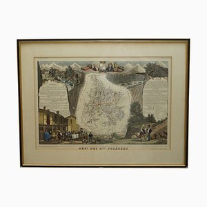 French Hand Watercolour Map of Dept des Hautes Pyrenees, 1856