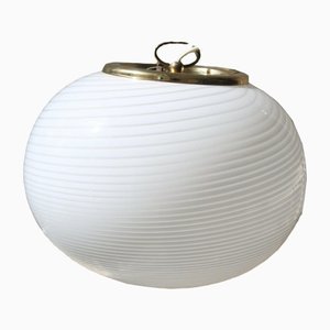 Vintage White Swirl Oval Ceiling Lamp from Murano Vetri
