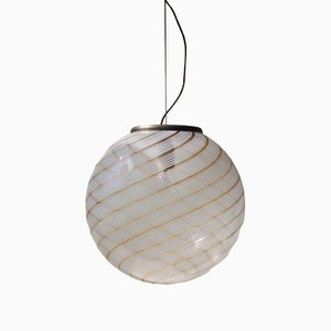 Vintage Golden and White Swirl Ceiling Lamp from Murano Filigrana