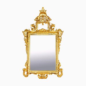 Espejo decorativo monumental italiano rococó vintage de madera dorada