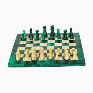 20th Century Malachite & Carrara Marble Chess Board