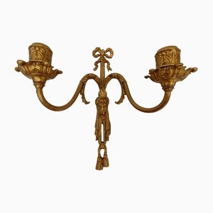 Antique French Rococo Brass Candleholder Wall Lights in Louis XV, Set of 3