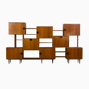 Mid-Century Cubist Wall Unit with Secretaire Desk and Bar Cabinet, Italy, 1960s