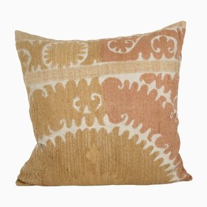 Mid-Century Uzbek Faded Yellow Embroidery Cushion Cover