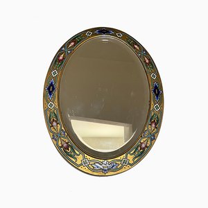 Antiker französischer Spiegel mit emailliertem Bronzerahmen