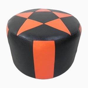Vintage Black and Red Round Pouf