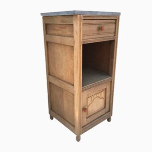 Table de Chevet Art Déco en Chêne avec un Plateau en Marbre Gris, 1920s