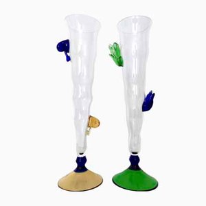 Postmodern Transparent Wine Glasses with Colored Details, Italy, 1980s, Set of 2