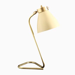 Mid-Century French Brass and Lacquered Metal with Triangle Base Table Lamp