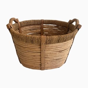 Rattan, Rope and Wood Log Basket