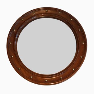 Round Wooden Mirror with Brass Details, 1950s