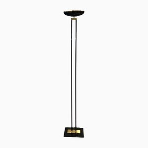Black and Brass Lacquered Metal Parquet Floor Lamp
