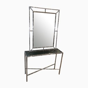 Table Console et Miroir en Chrome et Verre Acrylique, Set de 2