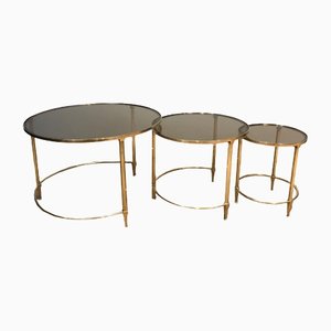 Round Brass Nesting Tables from Maison Ramsay, Set of 3