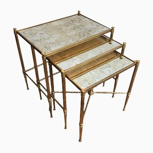 Brass & Glass Platform Nesting Tables from Baguès, Set of 2