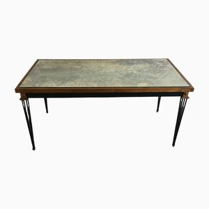 Patinated and Golden Steel Coffee Table in the style of Jacques Quinet