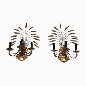 Golden Sconces with Wheat Spikes In the style of Coco Chanel, Set of 2