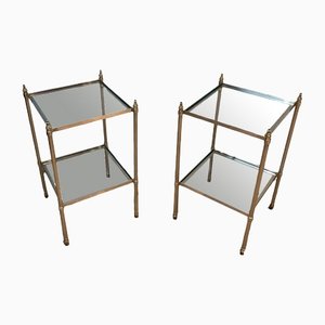 Silver Metal Side Tables attributed to Maison Jansen, Set of 2