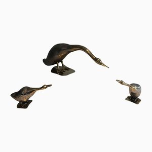 Silver Metal and Brass Ducks, Set of 3