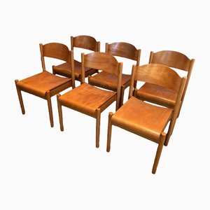 Vintage Stackable Chairs in Fir, Set of 6