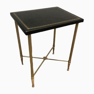 Brass and Leather Side Table in the Style of Maison Jansen