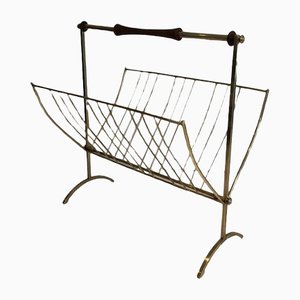 Brass & Wood Magazine Rack in the Style of Cesare Lacca