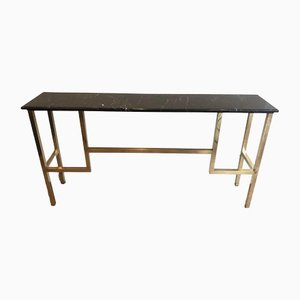 Brass Console with Black Marble Top in the style of Guy Lefèvre for Maison Jansen