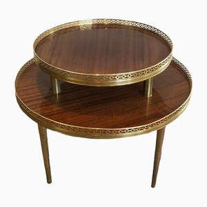 Neoclassical Style Tripod Pedestal Table in Mahogany, Brass & Golden Metal Base