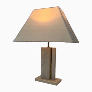 Travertine & Brass Table Lamp with Original Lampshade