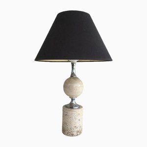 Travertine & Chrome Table Lamp by Philippe Barbie