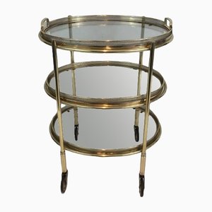 Small Oval Brass Roller Table with 3 Removable Trays
