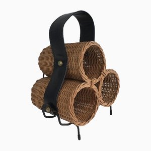 Rattan Bottle Holder in Lacquered Metal & Imitation Leather