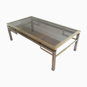 Brushed Steel & Brass Coffee Table by Guy Lefèvre for Maison Jansen
