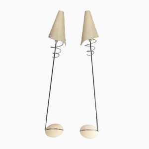 Parquet Floor Lamps in Lacquered Metal, Chrome & White Plastic, Set of 2