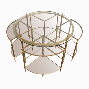 Round Brass Coffee Table in Neoclassical Style from Maison Baguès