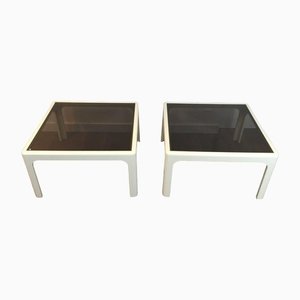 Tavolini da divano in fibra di vetro laccata bianca di Poschinger, anni '70, set di 2