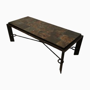 Steel and Wrought Iron Coffee Table with Lava Stone Tray