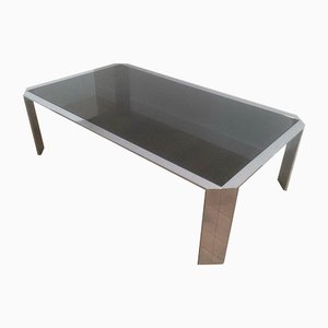 Mesa de centro octogonal con tablero de vidrio negro, años 70