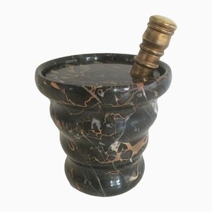 Black Marble Ice Bucket and Brass Champagne Bottle Stopper, Set of 2