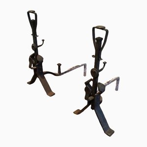 Art Nouveau Chenets in Wrought Iron, 1890s, Set of 2