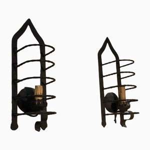 Wrought Iron Cage Wall Lights, 1950s, Set of 2